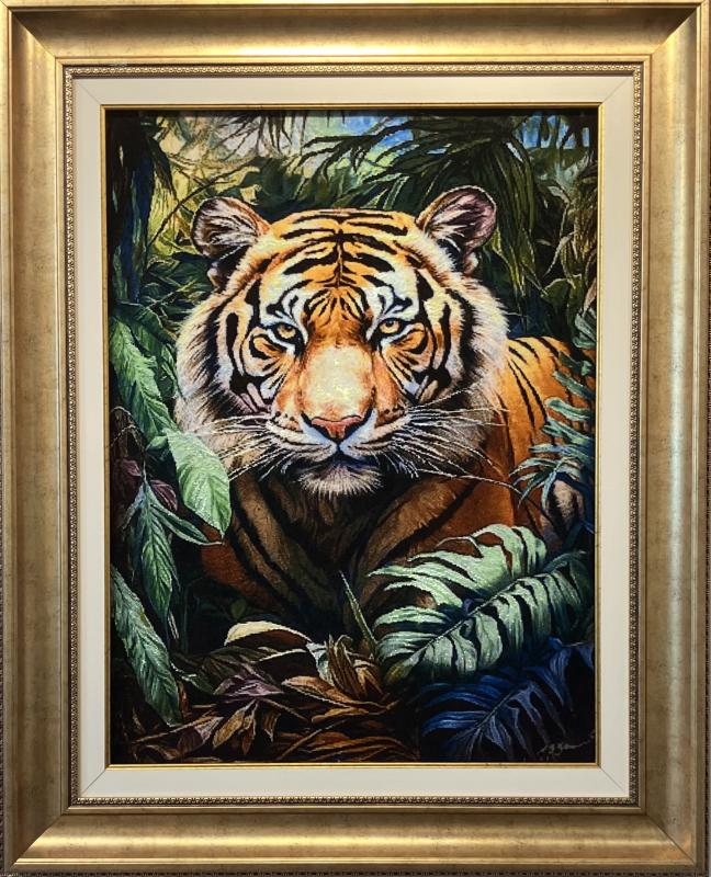 Luxury Handwoven Iranian Wall Carpet – Bangal Tiger | 59x79 cm | Wool & Silk | Made in Iran