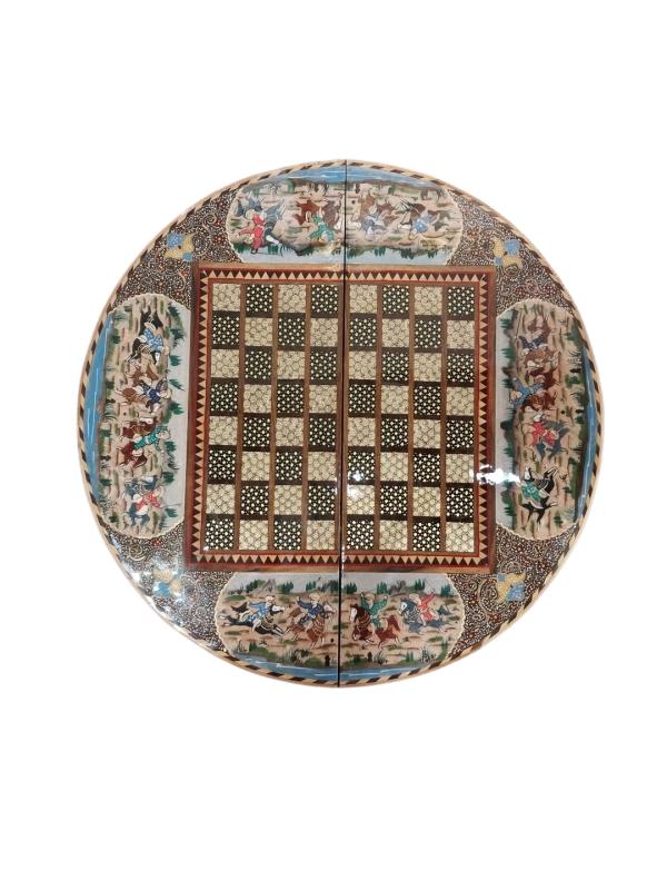 Handcrafted Khatam and Miniature Backgammon and Chess Set - Circle Diameter: 50 CM