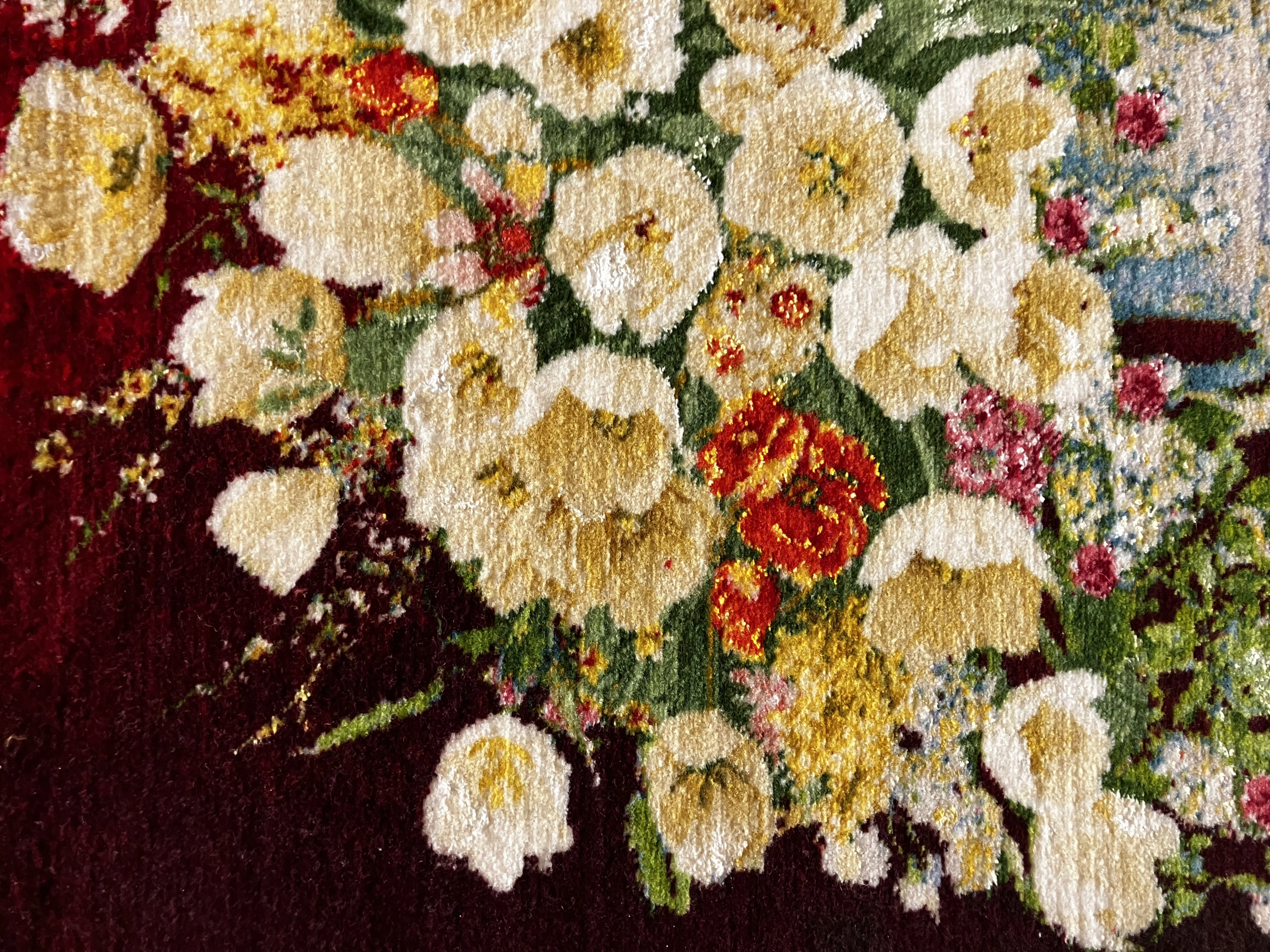 Luxury Handwoven Iranian Wall Carpet – Flowers | 80x58 cm | Wool & Silk | Made in Iran