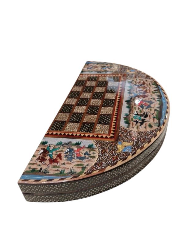 Handcrafted Khatam and Miniature Backgammon and Chess Set - Circle Diameter: 50 CM