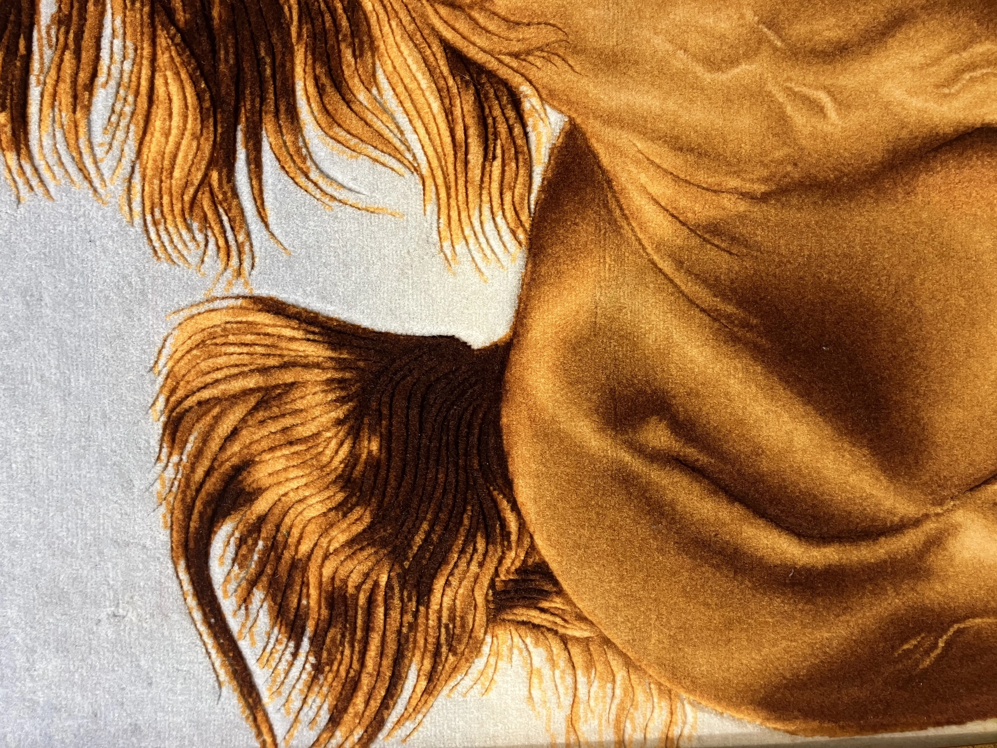 El Dokuması İran Tablo Halısı – Kahverengi At | 68x96 cm