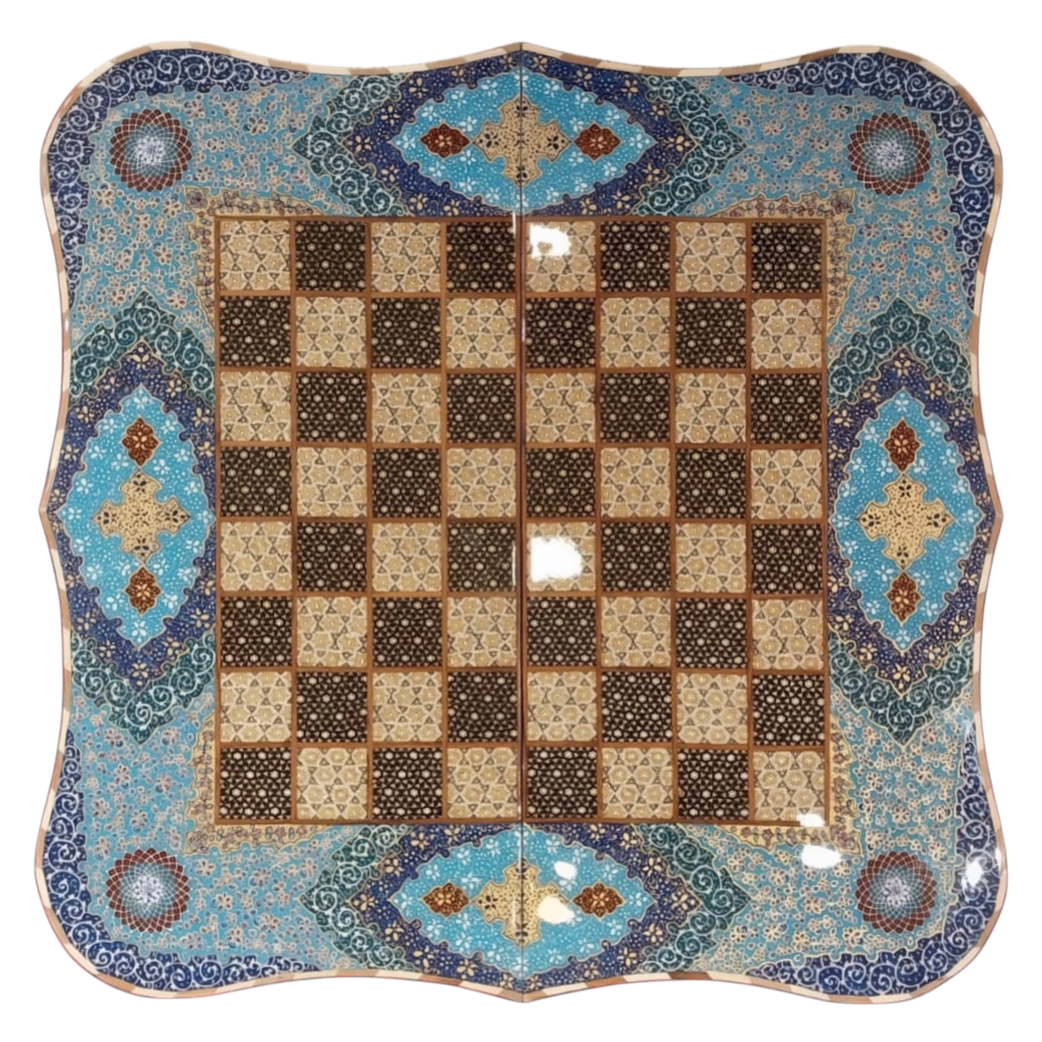 İran’ın El İşlemesi Hatem ve Minyatür Tavla ve Satranç - 60x60 CM (Dalbor)