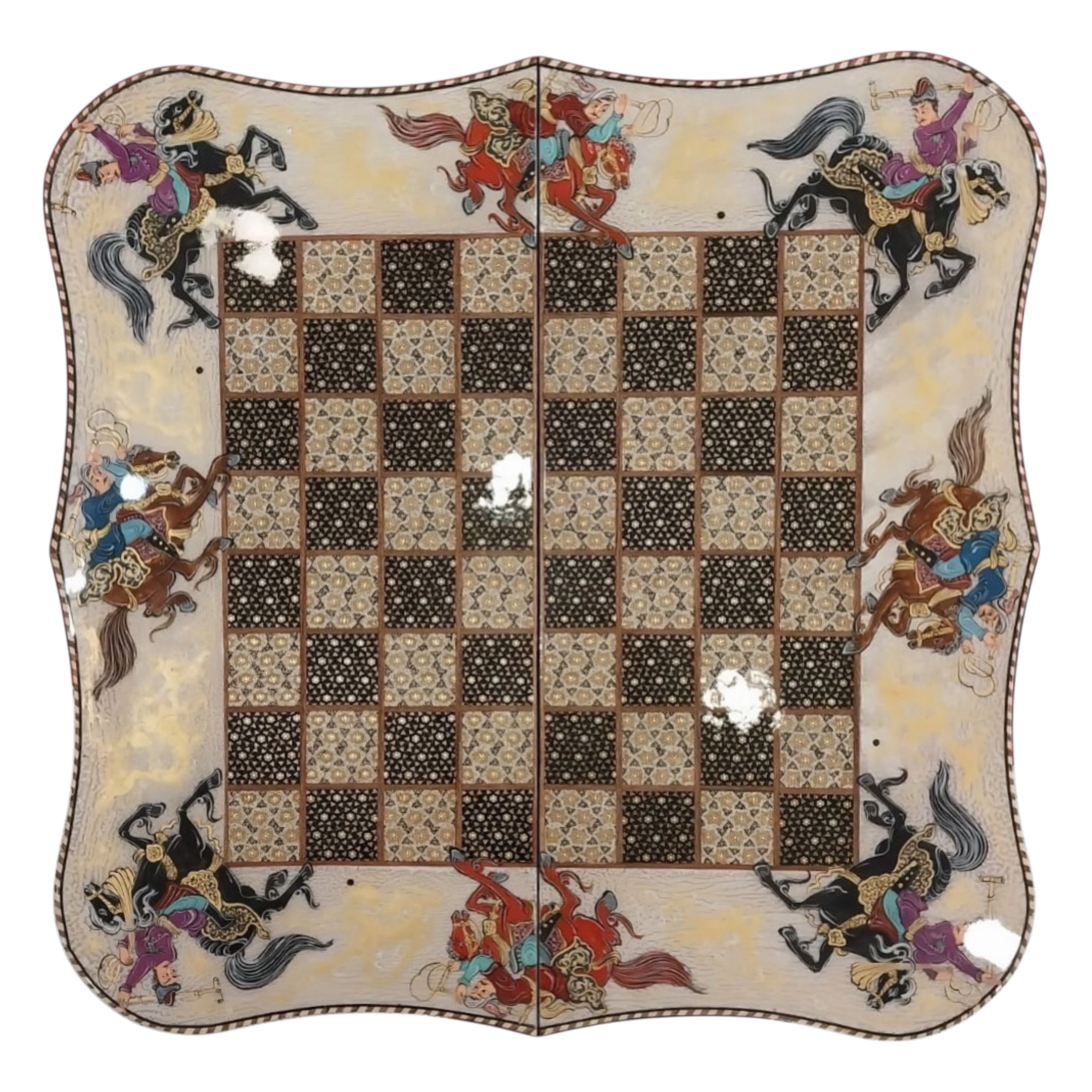 İran’ın El İşlemesi Hatem ve Minyatür Tavla ve Satranç - 60x60 CM (Dalbor)
