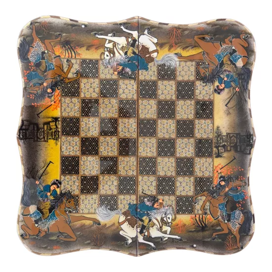 İran’ın El İşlemesi Hatem ve Minyatür Tavla ve Satranç - 60x60 CM (Dalbor)