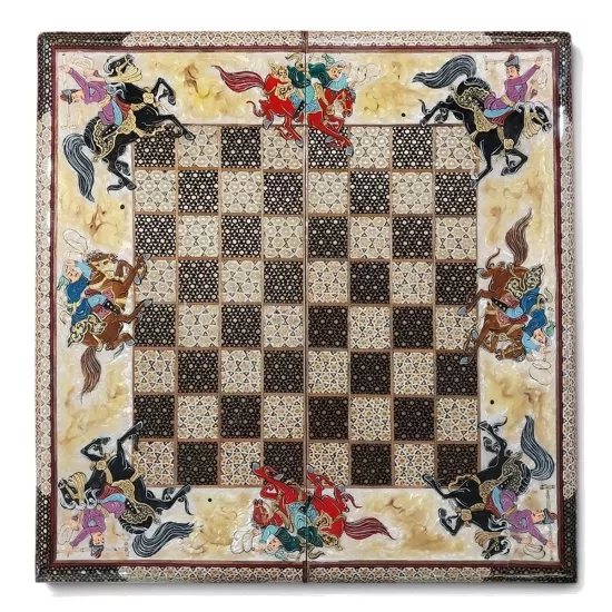 İran’ın El İşlemesi Hatem ve Minyatür Tavla ve Satranç - 60x60 CM (Dalbor)