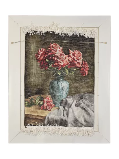 EBRISEM | Roz Çiçeği El Dokuma İran Tablo Halısı 50x73 cm