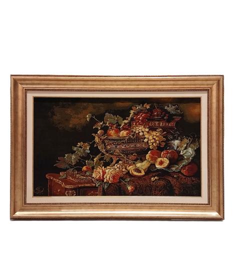 İran El Dokuması Tablo Halı (Meyve Masası) (61 x 100) cm