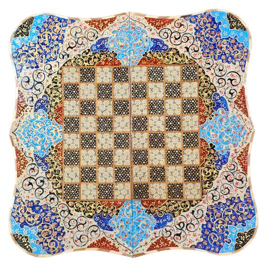 İran’ın El İşlemesi Hatem ve Minyatür Tavla ve Satranç - 50x50 CM (Dalbor)
