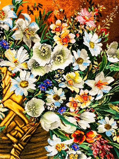 Iranian Handmade Tableau Rug (Big Basket Of Flowers) Size: ( 60 x 87 cm)