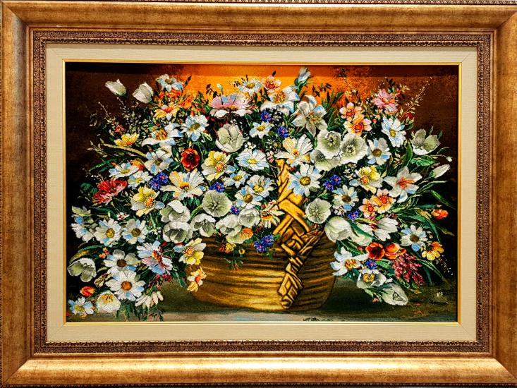 Iranian Handmade Tableau Rug (Big Basket Of Flowers) Size: ( 60 x 87 cm)