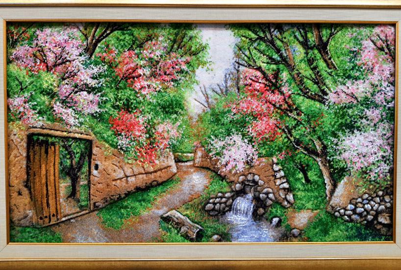 ﻿Iranian Handmade Tableau Rug (Village landscape) Size: ( 60cm ×101cm )