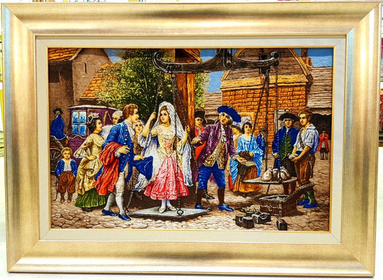 Iranian Handmade Tableau Rug (Bride Weighing) Size: ( 98 x 64 cm)