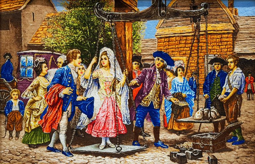 Iranian Handmade Tableau Rug (Bride Weighing) Size: ( 98 x 64 cm)