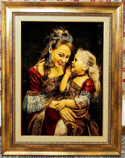 Iranian Handmade Tableau Rug (Mother & Daughter) Size: ( 59 x 80 cm )
