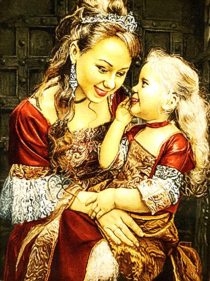 Iranian Handmade Tableau Rug (Mother & Daughter) Size: ( 59 x 80 cm )
