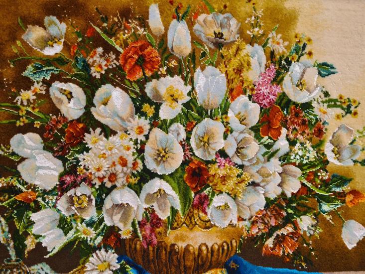 İran El Dokuması Tablo Halı (Çiçekler) Ebat: (60 x 72) cm