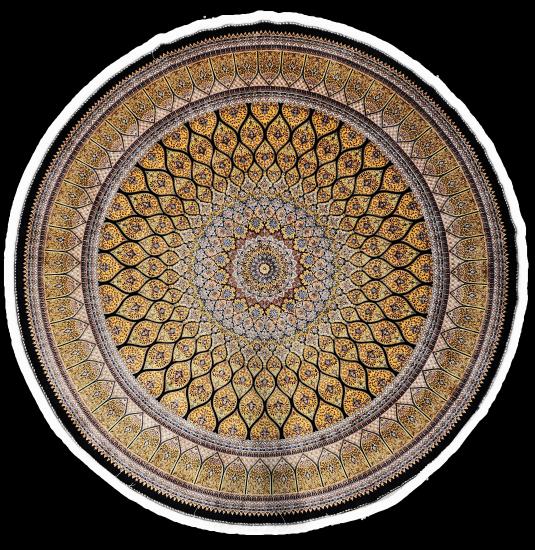 Yuvarlak İran Makine İpek Halı | Altın Kubbe Desen | Ø200 cm