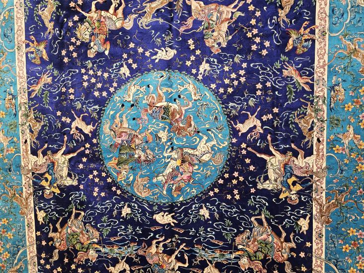 EBRISEM Gallery | İpek Görünümlü Makine Halısı | 200×300 cm | Av Sahnesi Deseni