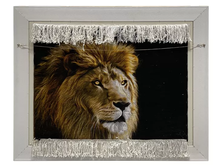 EBRISEM | Aslan Bakışı El Dokuma İran Tablo Halısı 62x86 cm
