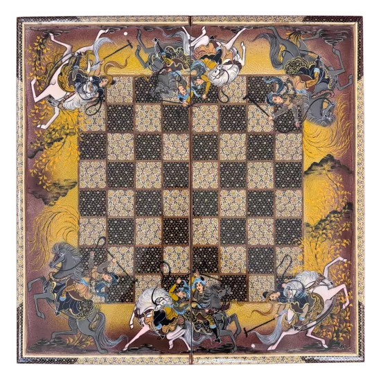 İran’ın El İşlemesi Hatem ve Minyatür Tavla ve Satranç - 60x60 CM