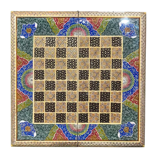 İran’ın El İşlemesi Hatem ve Minyatür Tavla ve Satranç - 40x40 CM