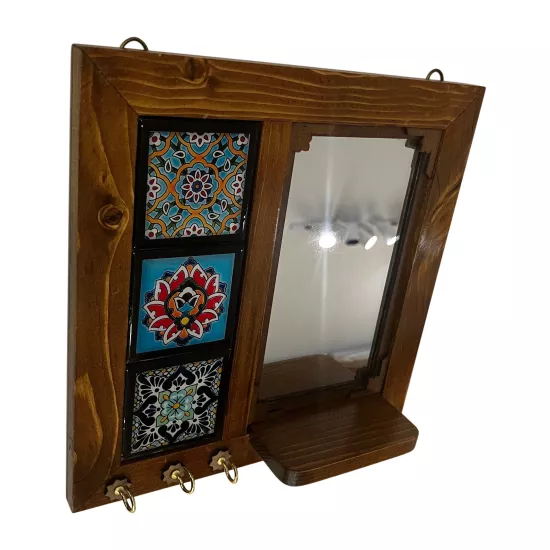Handcrafted key hanger and mirror (24 x 24) cm