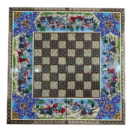 İran’ın El İşlemesi Hatem ve Minyatür Tavla ve Satranç - 50x50 CM