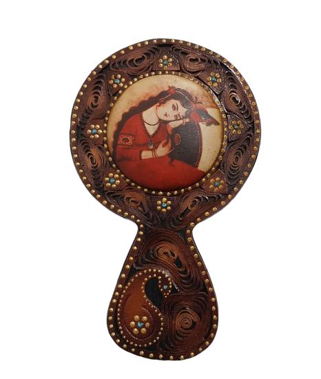 Iranian Handmade Leather Mirror (18cm x 11 cm)