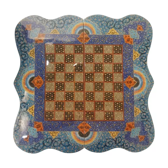 İran’ın El İşlemesi Hatem ve Minyatür Tavla ve Satranç - 50x50 CM (Dalbor)