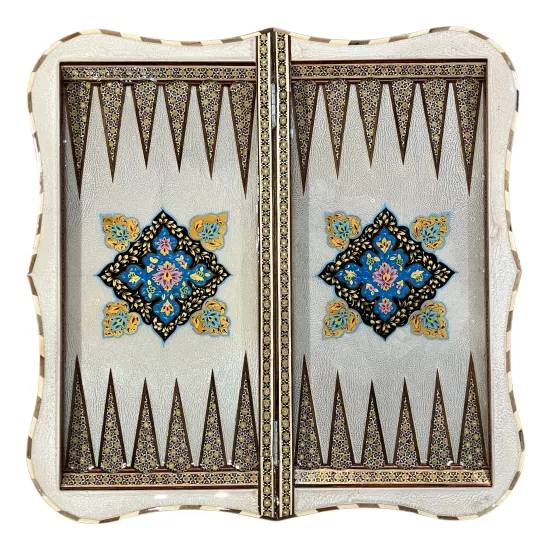 Handcrafted Khatam and Miniature Backgammon and Chess Set - 60x60 CM (Dalbor)