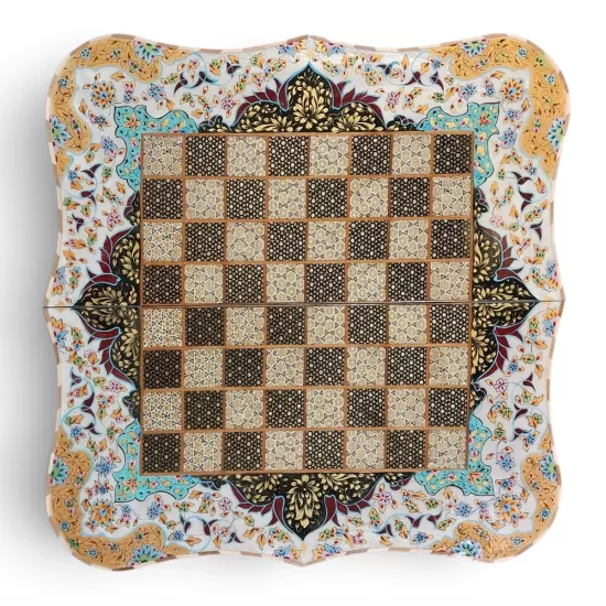 İran’ın El İşlemesi Hatem ve Minyatür Tavla ve Satranç - 60x60 CM (Dalbor)