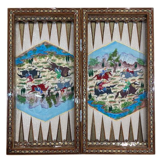 İran’ın El İşlemesi Hatem ve Minyatür Tavla ve Satranç - 50x50 CM