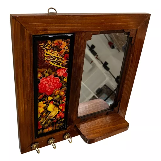 Handcrafted key hanger and mirror (24 x 24) cm
