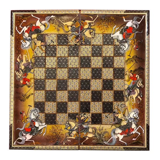 İran’ın El İşlemesi Hatem ve Minyatür Tavla ve Satranç - 60x60 CM