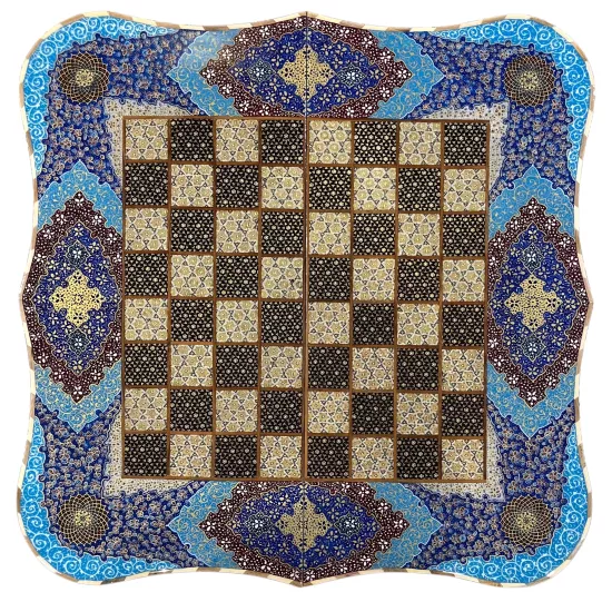Handcrafted Khatam and Miniature Backgammon and Chess Set - 60x60 CM (Dalbor)