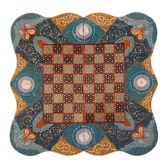 İran’ın El İşlemesi Hatem ve Minyatür Tavla ve Satranç - 50x50 CM (Dalbor)