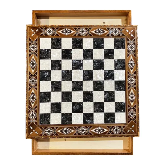 Sadaf İşlemeli Çekmeceli Satranç | 50x50 cm El Sanatı | Ebrisem Gallery