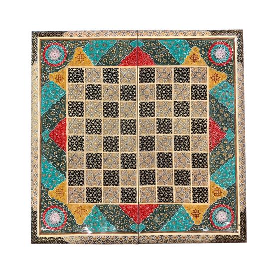 İran’ın El İşlemesi Hatem ve Minyatür Tavla ve Satranç - 40x40 CM