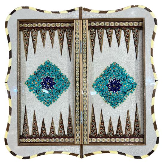 İran’ın El İşlemesi Hatem ve Minyatür Tavla ve Satranç - 50x50 CM (Dalbor)