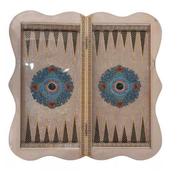 İran’ın El İşlemesi Hatem ve Minyatür Tavla ve Satranç - 50x50 CM (Dalbor)