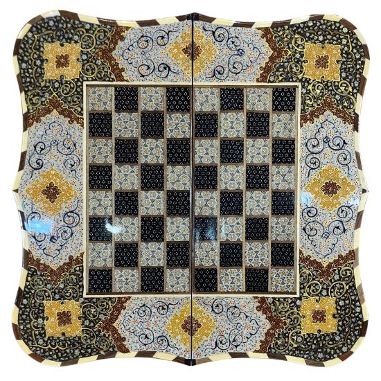 İran’ın El İşlemesi Hatem ve Minyatür Tavla ve Satranç - 50x50 CM (Dalbor)