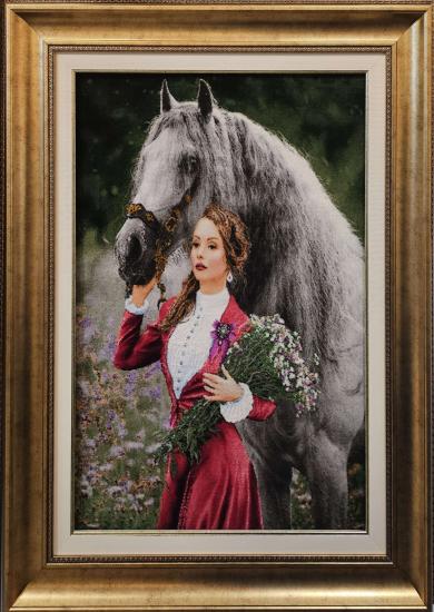 İran El Dokuma Tablo Halı | Kız ve At Deseni | Ebrisem Gallery