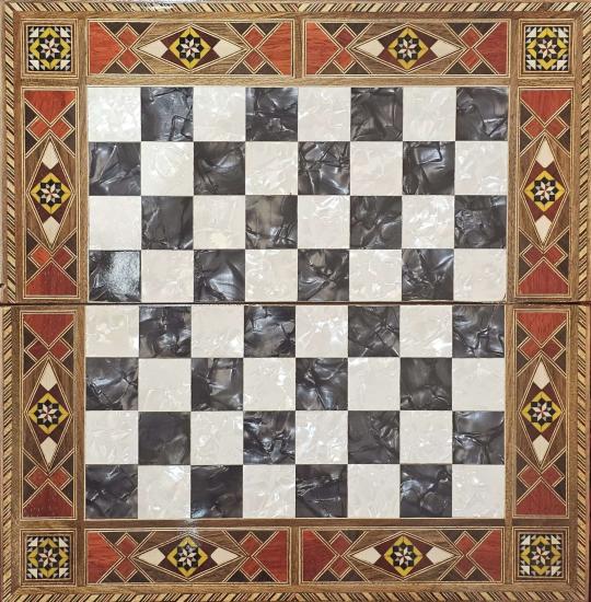 Sedef İşleme Tavla Satranç Takımı | 34×34 cm El Sanatı – EBRİSEM