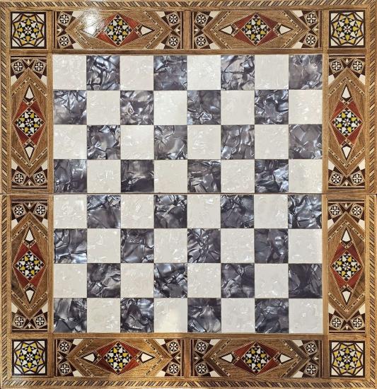 Sedef İşleme Tavla ve Satranç Takımı | 50×50 cm El Sanatı | Ebrisem Gallery