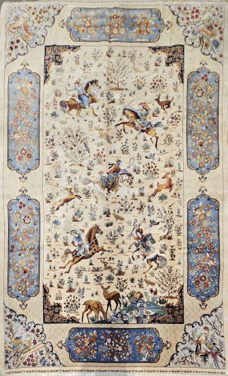 EBRISEM Gallery | İpek Görünümlü Makine Halısı | 200×300 cm | Av Sahnesi