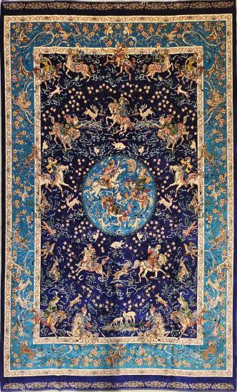 EBRISEM Gallery | İpek Görünümlü Makine Halısı | 200×300 cm | Av Sahnesi Deseni