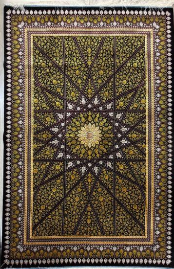 Geometrik Yıldız Motifli İran Makina İpek Halı | 120×180 cm