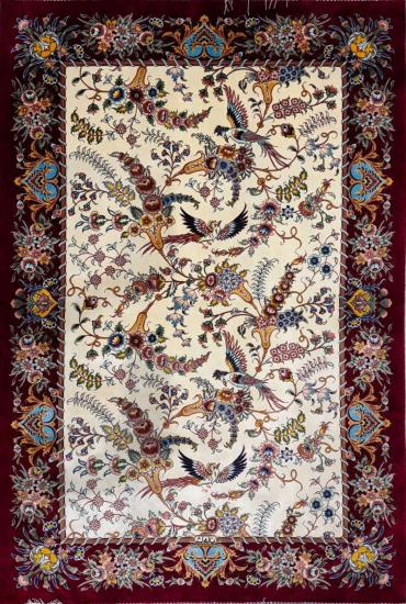 Kuş ve Çiçek Motifli İran İpek Halı | 100×150 cm