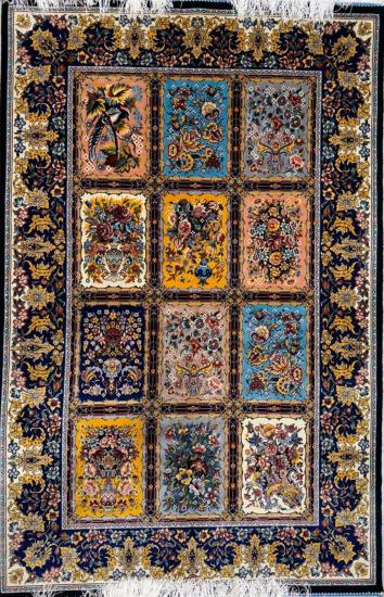 Panelli Bahçe Desenli İran İpek Halı | 100×150 cm
