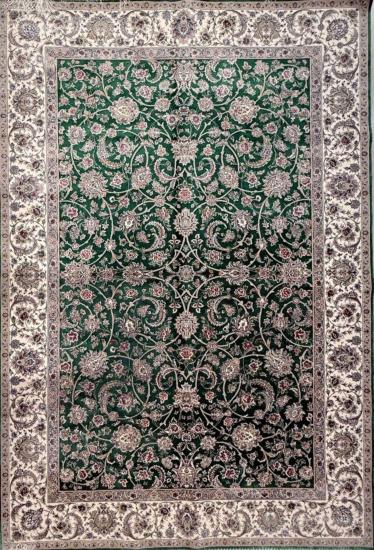 Yeşil Zeminli Klasik Floral Desenli İran Makina İpek Halı | 120×180 cm